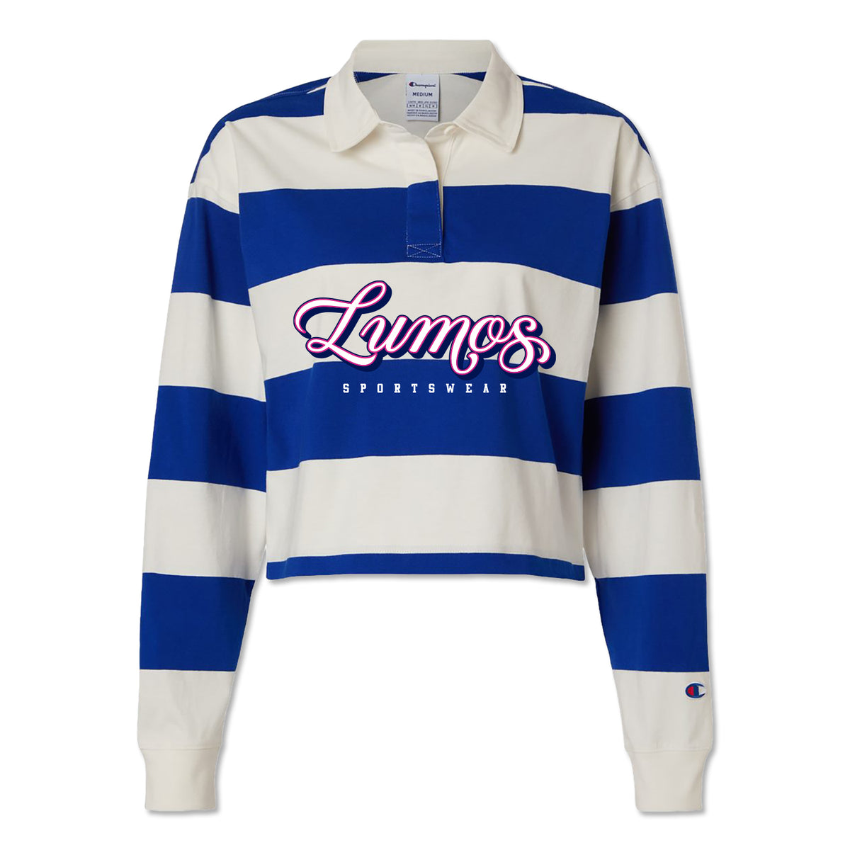 Women's Sportswear Cropped Rugby Shirt (Cream/Royal)