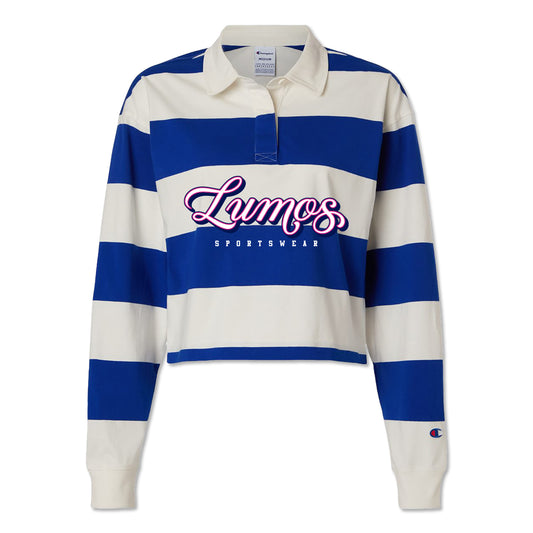 Women's Sportswear Cropped Rugby Shirt (Cream/Royal)